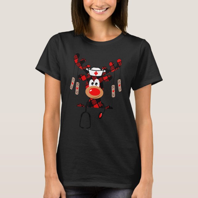 Camiseta Nurse Christmas Reindeer Nurse Plaid NICU RN LPN S (Frente)
