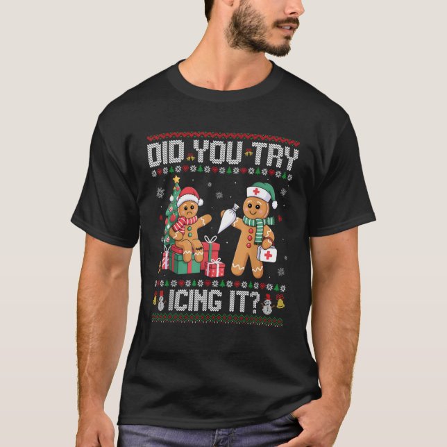Camiseta Nurse Did You Try Icing It Christmas Retro Gingerb (Frente)