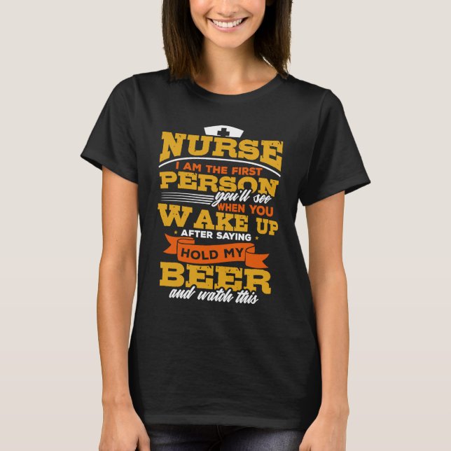 Camiseta Nurse Funny Beer Drinking Practitioner LPN RN Emer (Frente)