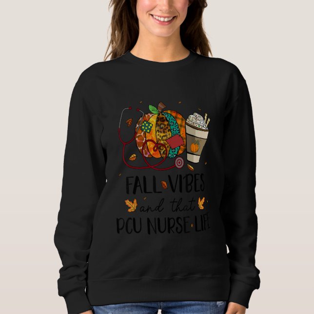 Camiseta Nurse Leopard Pumpkin Fall Vibes And That PCU Nurs (Frente)