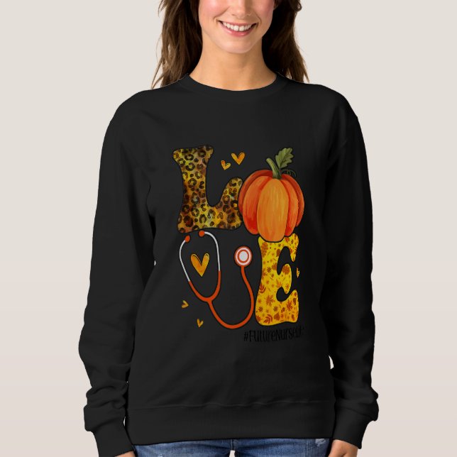 Camiseta Nurse Leopard Pumpkin Thanksgiving Love Future Nur (Frente)