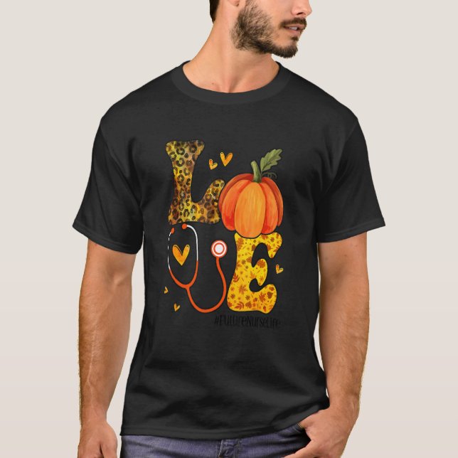 Camiseta Nurse Leopard Pumpkin Thanksgiving Love Future Nur (Frente)