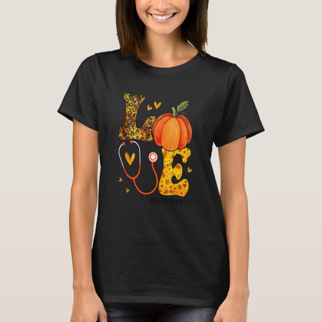 Camiseta Nurse Leopard Pumpkin Thanksgiving Love Hospice Nu (Frente)