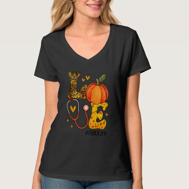 Camiseta Nurse Leopard Pumpkin Thanksgiving Love MBU Nurse  (Frente)