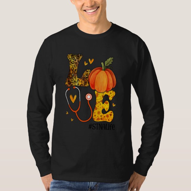 Camiseta Nurse Leopard Pumpkin Thanksgiving Love STNA Nurse (Frente)