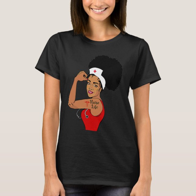 Camiseta Nurse Life Girl Afro Nursing Rosie Riverer Black W (Frente)
