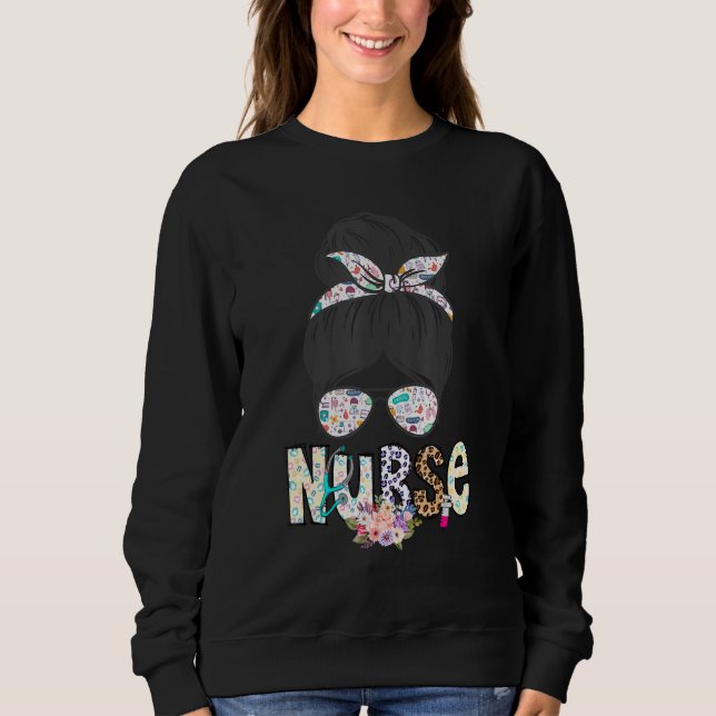 Camiseta Nurse Life Healthcare Leopard  Nurse Life Messy Bu (Frente)