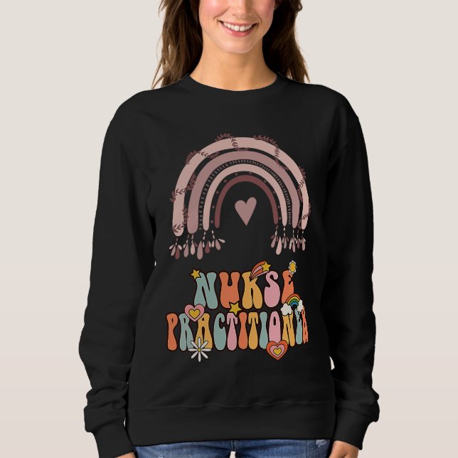 Camiseta Nurse Practitioner Groovy Retro Vintage Rainbow Cu (Frente)