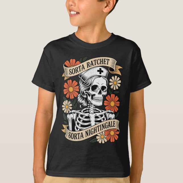 Camiseta Nurse Sorta Ratchet Sorta Nightingale Skeleton Hal (Frente)