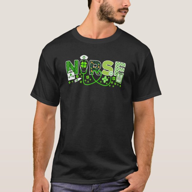 Camiseta Nurse St Patrick's Day Lucky Nurse Shamrock Love N (Frente)