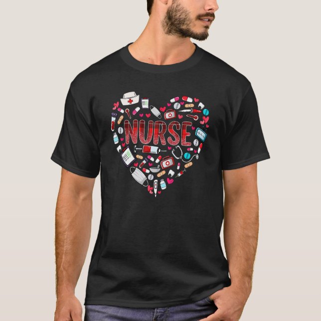 Camiseta Nurse Valentine Heart Shape Cute Valentine's Day N (Frente)
