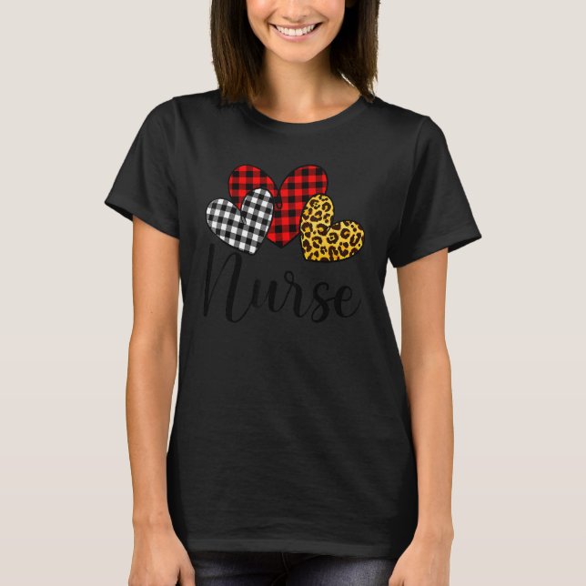 Camiseta Nurse Valentines Day Red Plaid Leopard Family Matc (Frente)