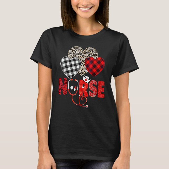 Camiseta Nurse Valentines Day Stethoscope Leopard Buffalo P (Frente)