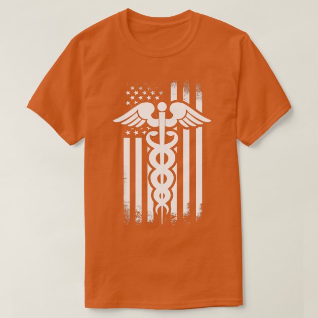 Camiseta Nurses Caduceus Vintage Flag (Frente do Design)