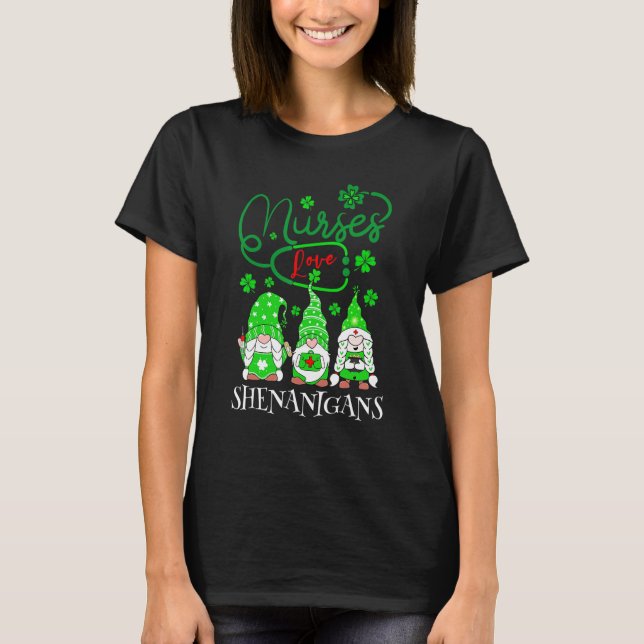 Camiseta Nurses Love Shenanigans Funny Gnomes Nurse St Patr (Frente)