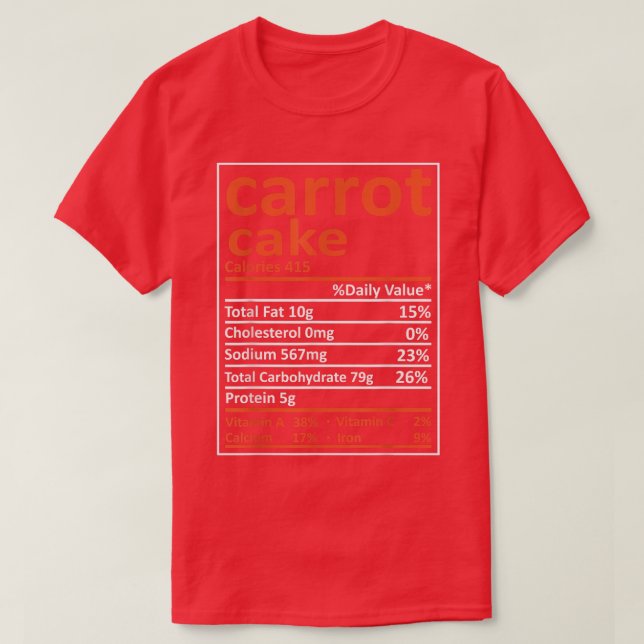 Camiseta Nutrição de Bolo de Cenoura Fatos de Comida de Açã (Frente do Design)