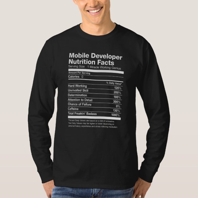Camiseta Nutrição para Desenvolvedores Móveis Fala Engraçad (Frente)