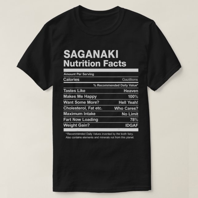 Camiseta Nutrição Saganaki Fala Gráfico Engraçado (Frente do Design)