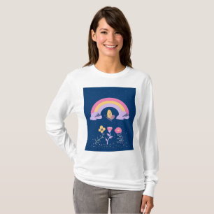Camiseta Nuvem de Flores de Borboleta Arco-Íris