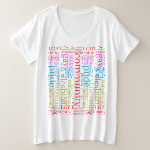 Camiseta nuvem de palavras da comunidade LGBTQ+ arco-íris d