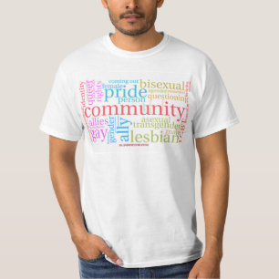 Camiseta nuvem de palavras da comunidade LGBTQ+ arco-íris d