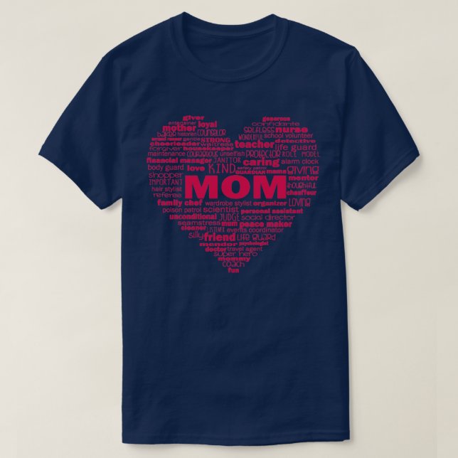 Camiseta Nuvem de Palavras da Mãe Coração a Rosa (Frente do Design)