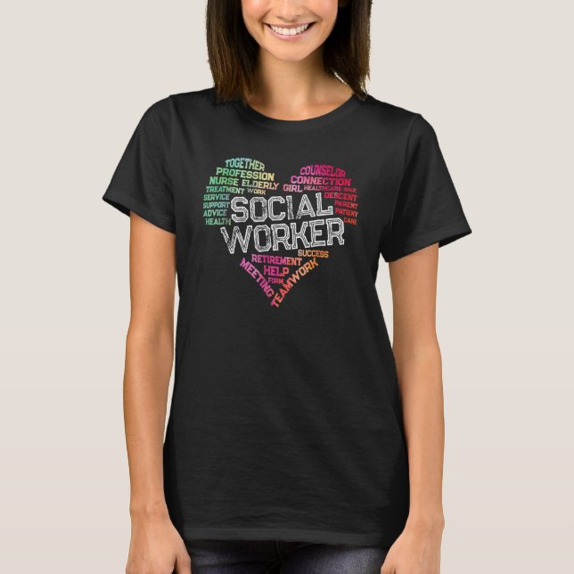Camiseta Nuvem de Palavras de Assistente Social Coração Tra (Frente)