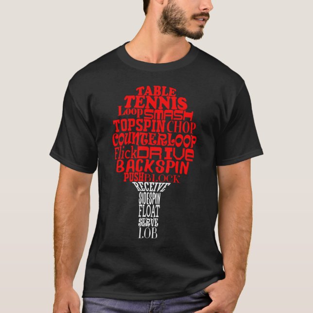 Camiseta Nuvem de Palavras de Tênis de Mesa (Frente)