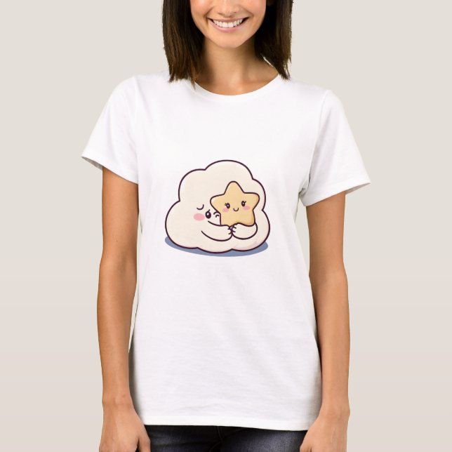 Camiseta Nuvem Tímida Abrangendo uma Estrela - Charada do C (Frente)