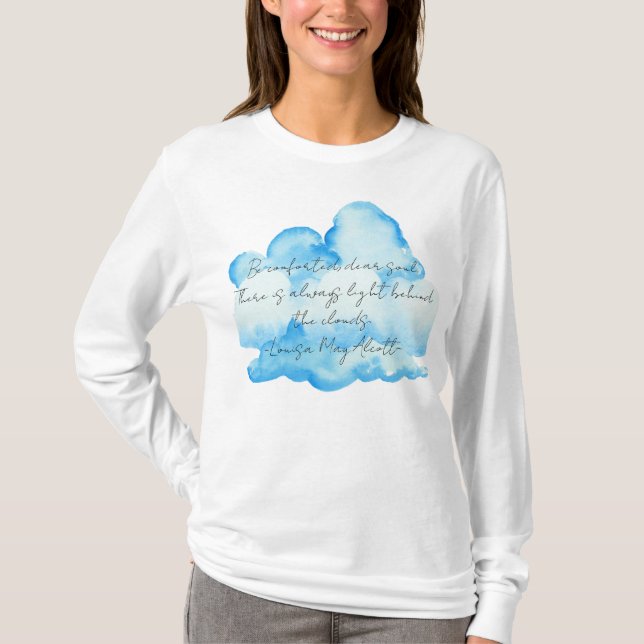 Camiseta "Nuvens" com Louisa May Alcott cita Mulheres (Frente)