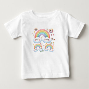 Camiseta Nuvens de Arco-íris de Criança Fofa