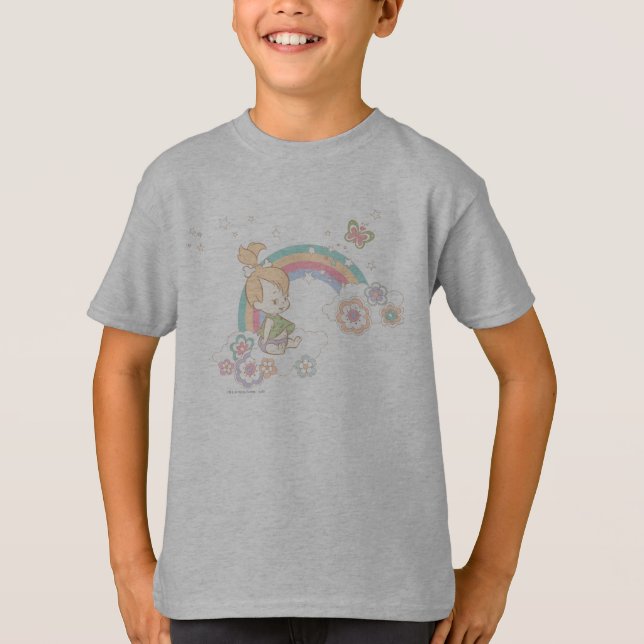 Camiseta Nuvens de arco-íris e flores PEBBLES™ (Frente)
