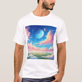 Camiseta nuvens de cor branca verde e azul uau