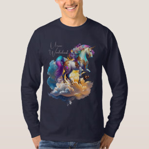 Camiseta Nuvens de fantasia do unicórnio mágico romance ani