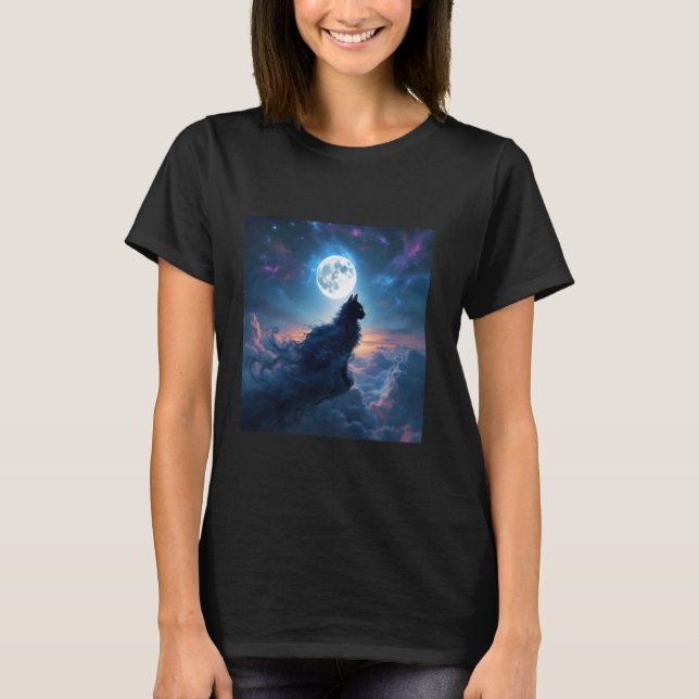 Camiseta Nuvens de Lua de Gato de Fantasia (Frente)