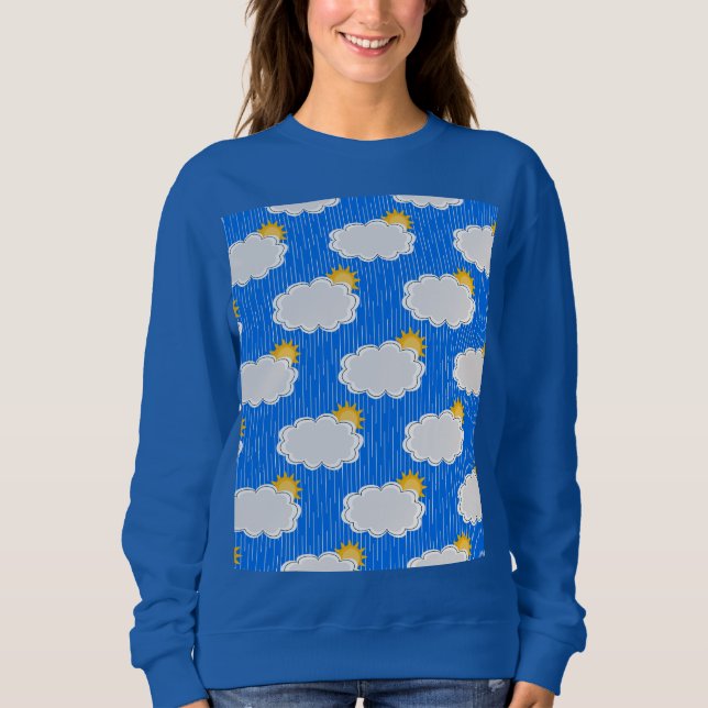 Camiseta Nuvens de sol em chuva Padrão Design Azul (Frente)