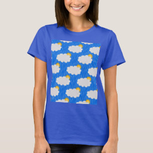 Camiseta Nuvens de sol em chuva Padrão Design Azul
