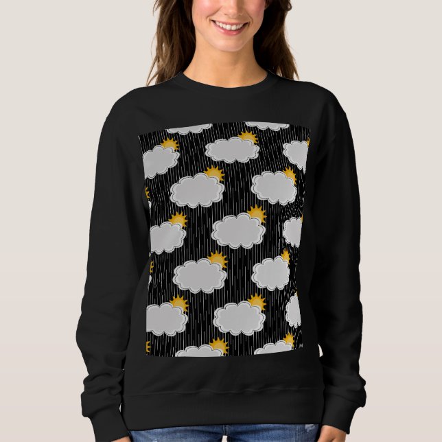 Camiseta Nuvens de sol em chuva Padrão Design Preto (Frente)