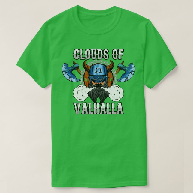 Camiseta Nuvens De Vape De Valhalla Vaping Em Viking (Frente do Design)