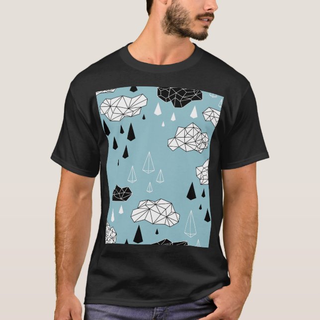 Camiseta Nuvens geométricas e chuva, padrão perfeito. (Frente)