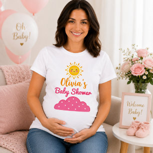 Camiseta Nuvens Rosa em Aquarela Divertida para Chá de Bebê