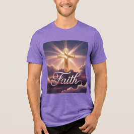 Camiseta Nuvens Roxas Cruz Dourada Fé