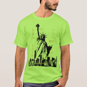 Camiseta Nyc Manhattan Liberty Statue Mens Verde limão