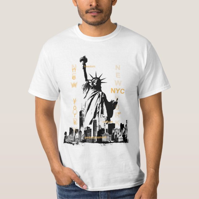 Camiseta Nyc New York Brooklyn Bridge Liberty Statens Mens (Frente)
