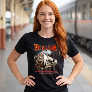 Camiseta NYC Niagara Locomotiva a Vapor com bandeira americ