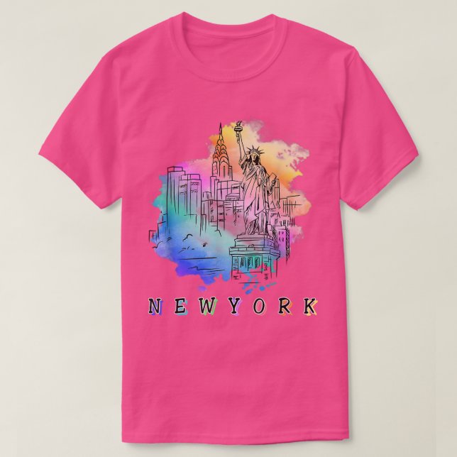 Camiseta NYC Nova Iorque Skylines Estátua Da Liberdade (Frente do Design)