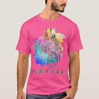 Camiseta NYC Nova Iorque Skylines Estátua Da Liberdade