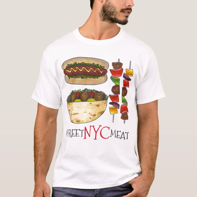Camiseta NYC Nova Iorque Street Meat Falafel Hot Dog Bolsa (Frente)