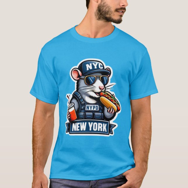 CAMISETA NYC RAT COMENDO UM CACHORRO QUENTE (Frente)