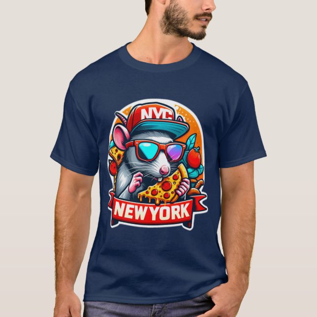 CAMISETA NYC RAT COMER NOVA YORK PIZZA 2 (Frente)